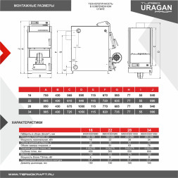 Котел твердотоп полуавтомат URAGAN Prof Turbo 22