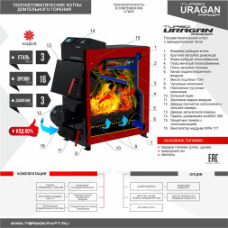 Котел твердотоп полуавтомат URAGAN Prof Turbo 22